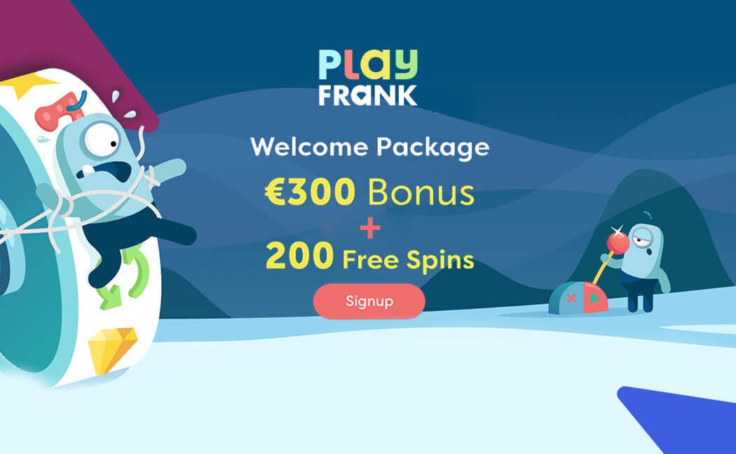 A promotional image showing the PlayFrank casino welcome bonus
