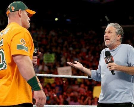 WWE Superstar John Cena slams John Stewart on Monday Night Raw