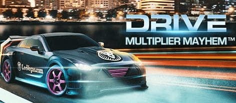 A sportscar with the LeoVegas logo is shown with the Drive Multiplier Mayhem logo alongside