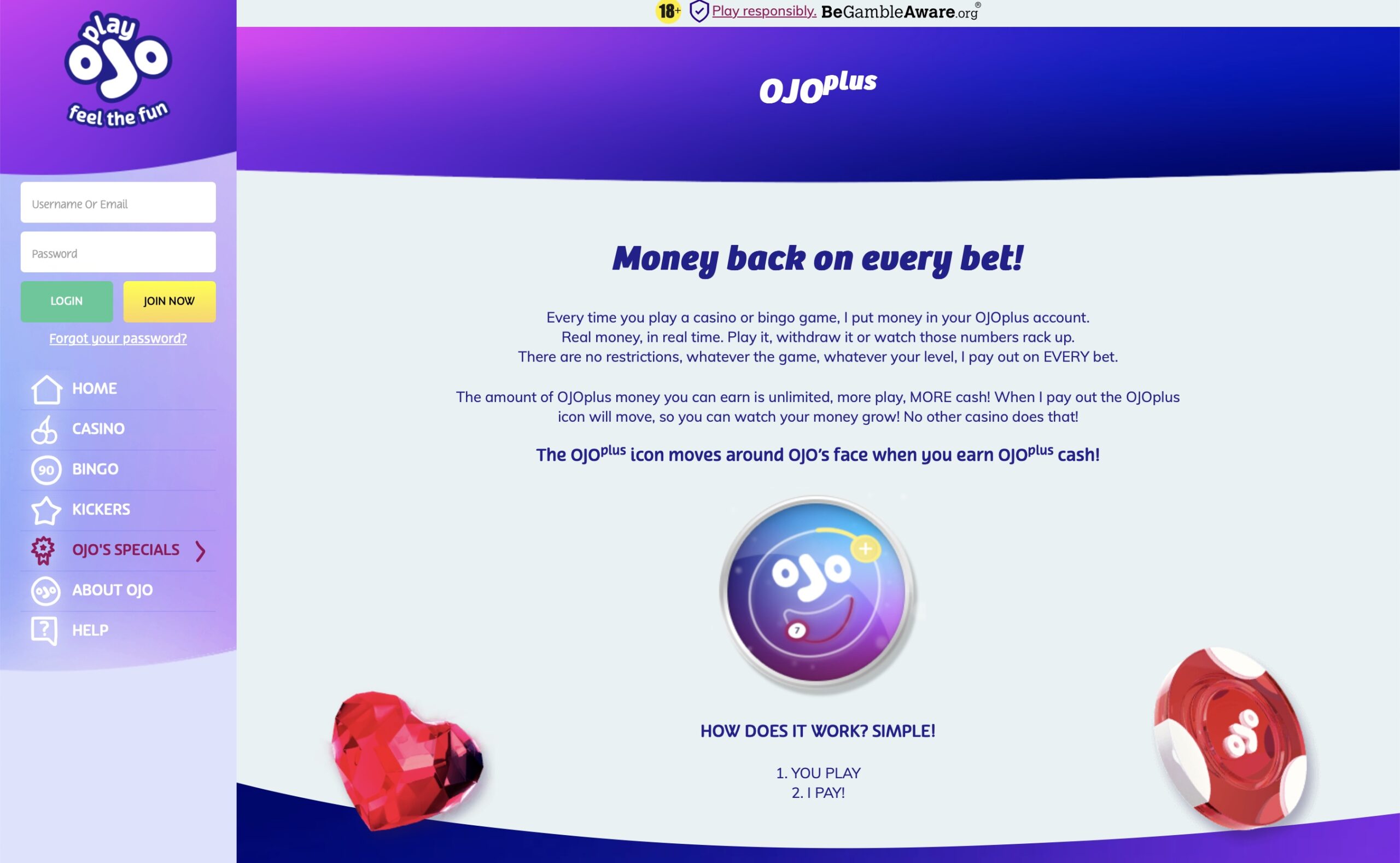 PlayOjo Plus landing Page - Play OJO review

