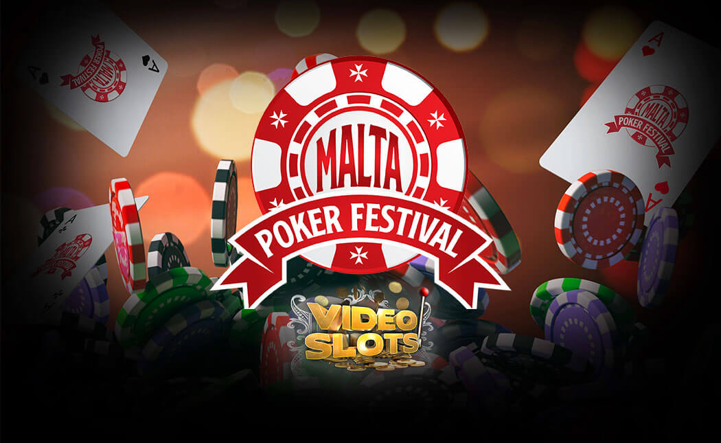 Gambar yang menunjukkan logo Malta Poker Festival dan logo kasino Videoslots