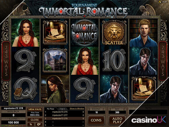 A screenshot of the Immortal Romance slot game