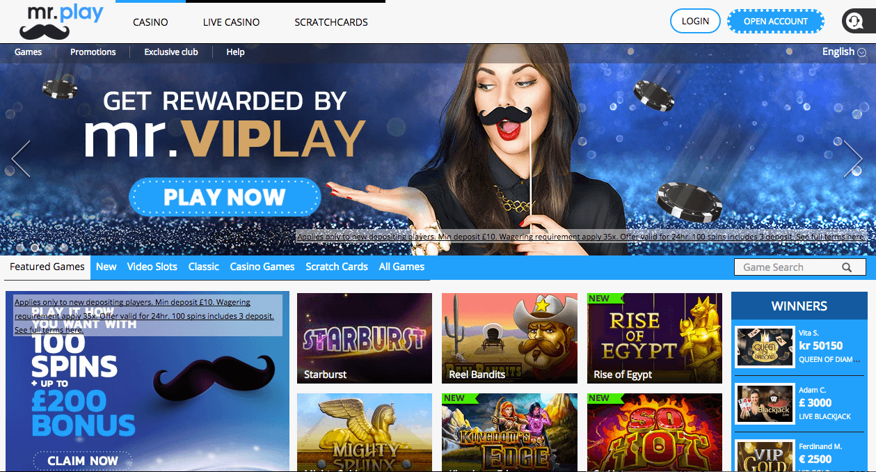 A screenshot of the Mr.Play casino homepage