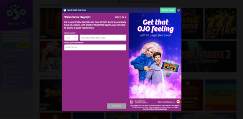 Play Ojo Casino UK Review - Sign Up Page
